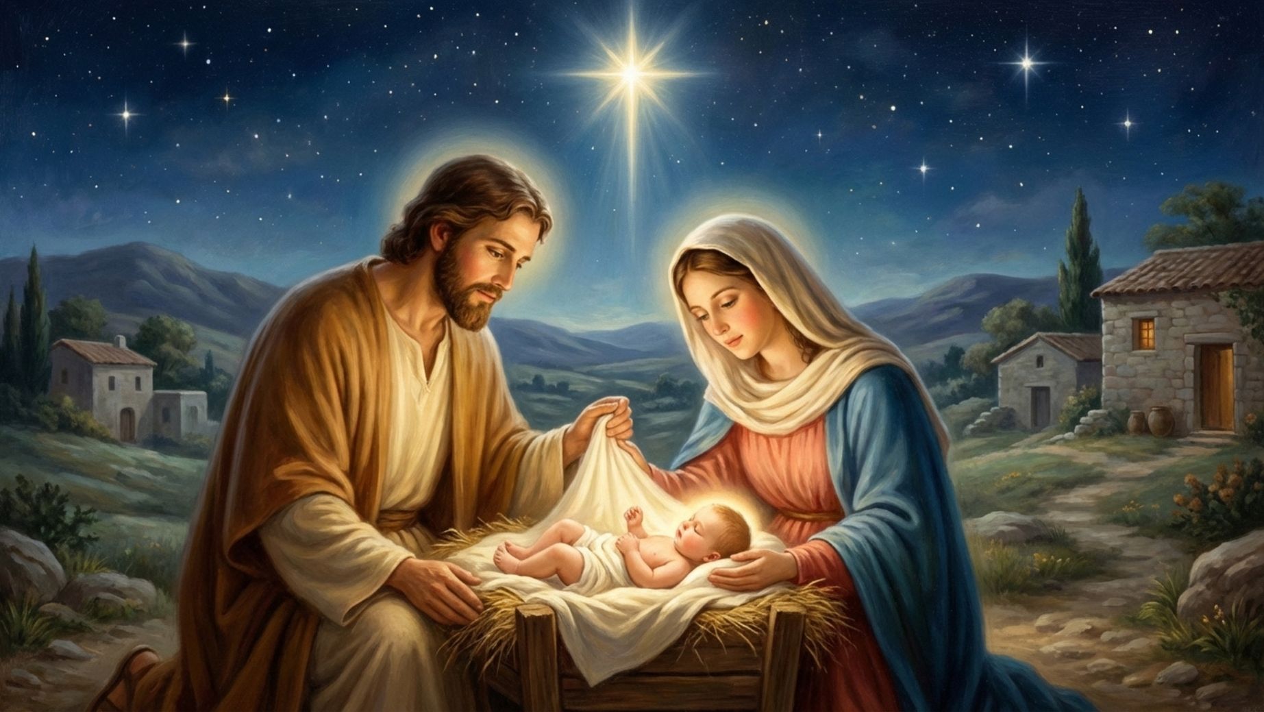 José e Maria no nascimento de Jesus.